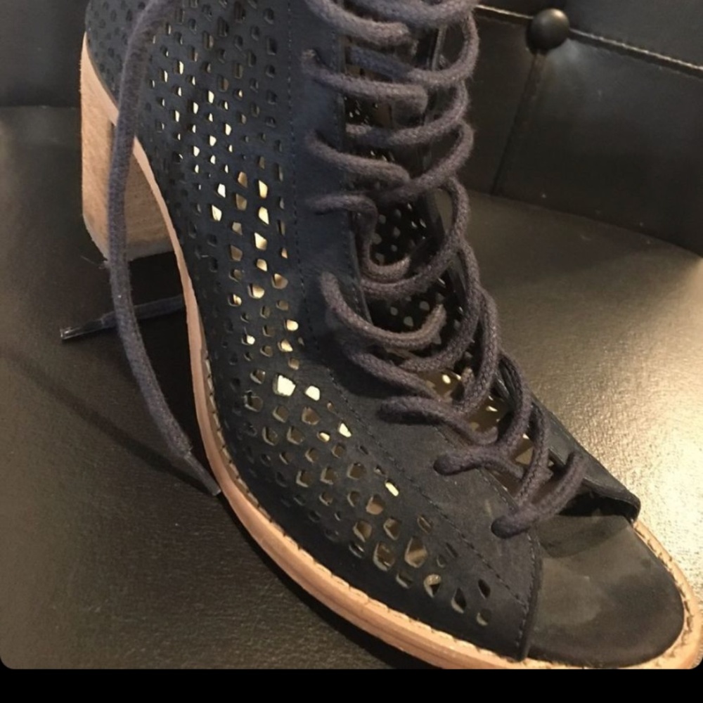 Navy blue ankle open toe boots